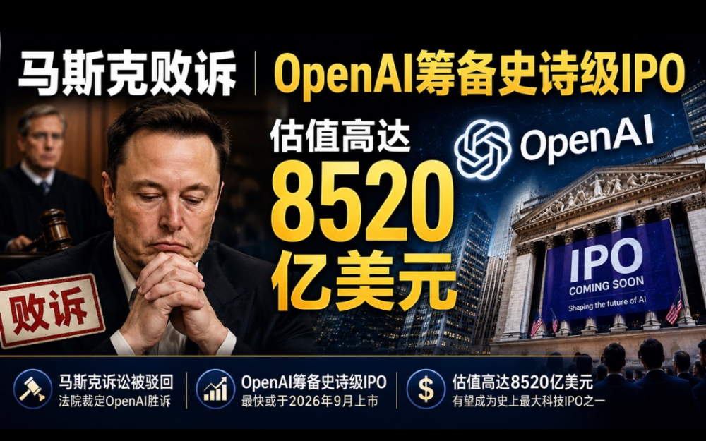 馬斯克敗訴 OpenAI籌備史詩級IPO　估值高達8520億美元
