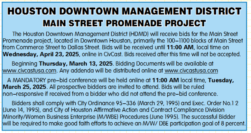 HOUSTON DOWNTOWN MANAGEMENT DISTRICT MAIN STREET PROMENADE PROJECT