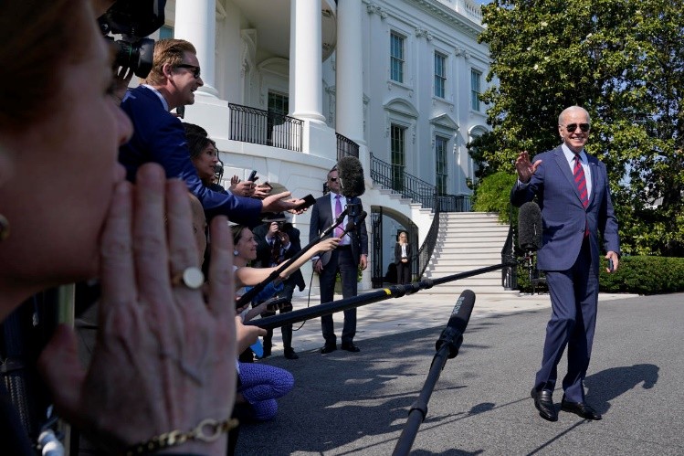 President Joe Biden walks to Marine One after talking with reporters on the South Lawn of the White House in Washington, Wednesday, May 31, 2023. Biden is traveling to Colorado. (AP Photo/Susan Walsh)