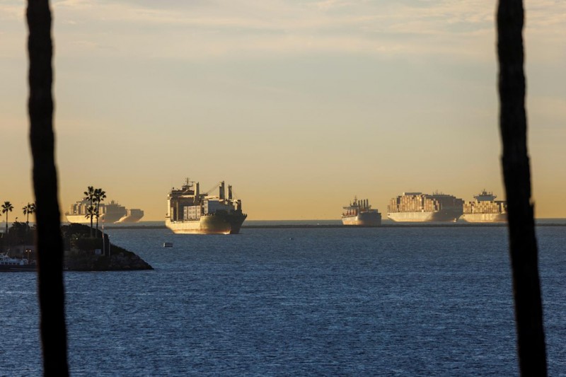 Ships are shown offshore at the port of Long Beach as supply chain problem continue from Long Beach, California, U.S. November 22, 2021. REUTERS/Mike Blake