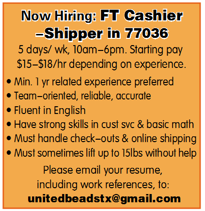 Now Hiring: FT Cashier-Shipper in 77036