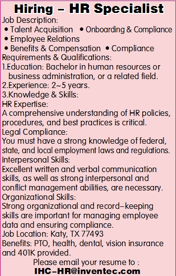 Hiring - HR Specialist