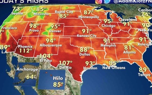 极端高温破坏了许多人的夏季计划高温天气将持续到8月份  从加州到佛罗里达州的十几个州有1.21亿人收到高温警告