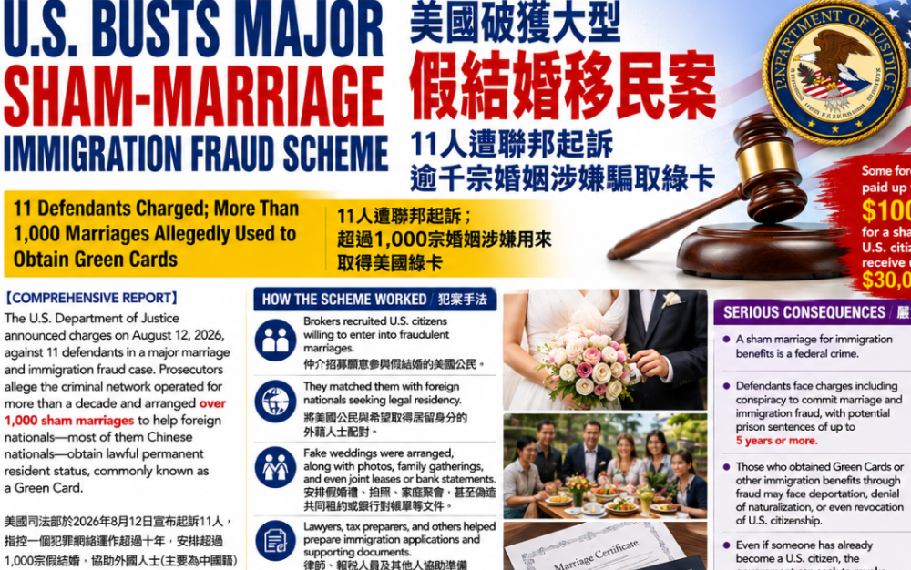 美國嚴打假結婚移民詐欺