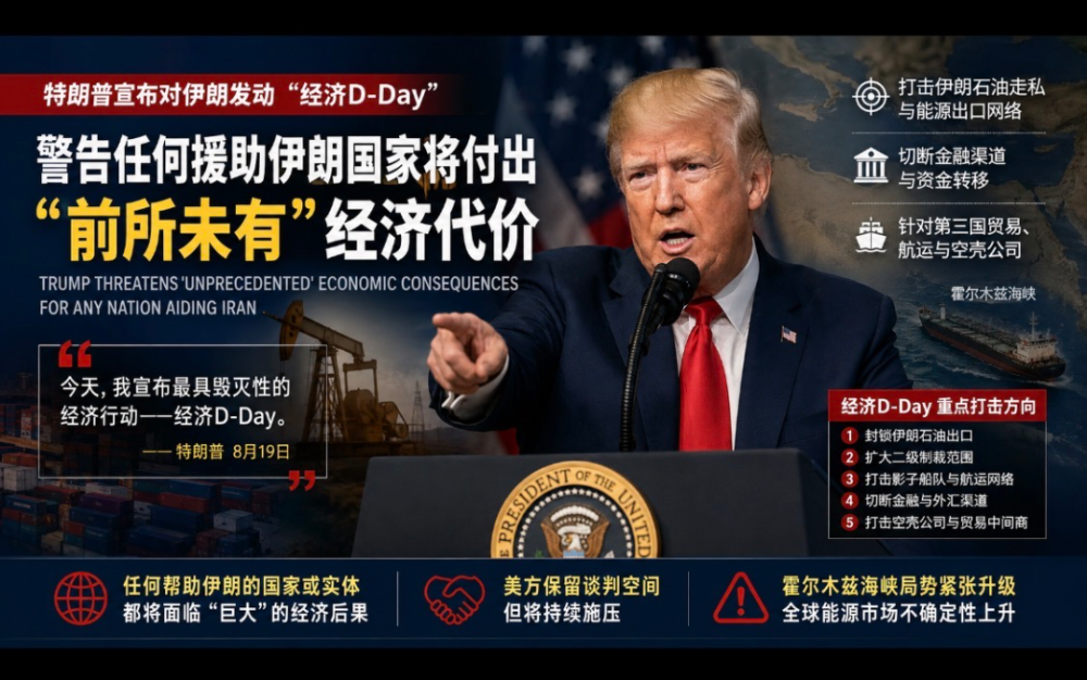 特朗普宣布對伊朗發動“經濟D-Day”：警告任何援助伊朗國家將付出“前所未有”經濟代價