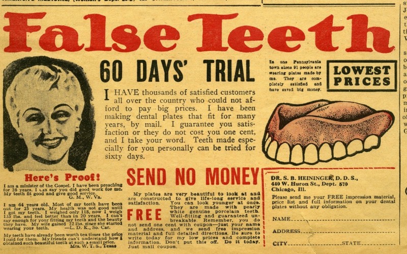 A newspaper advertisement with a person's face and teeth

Description automatically generated