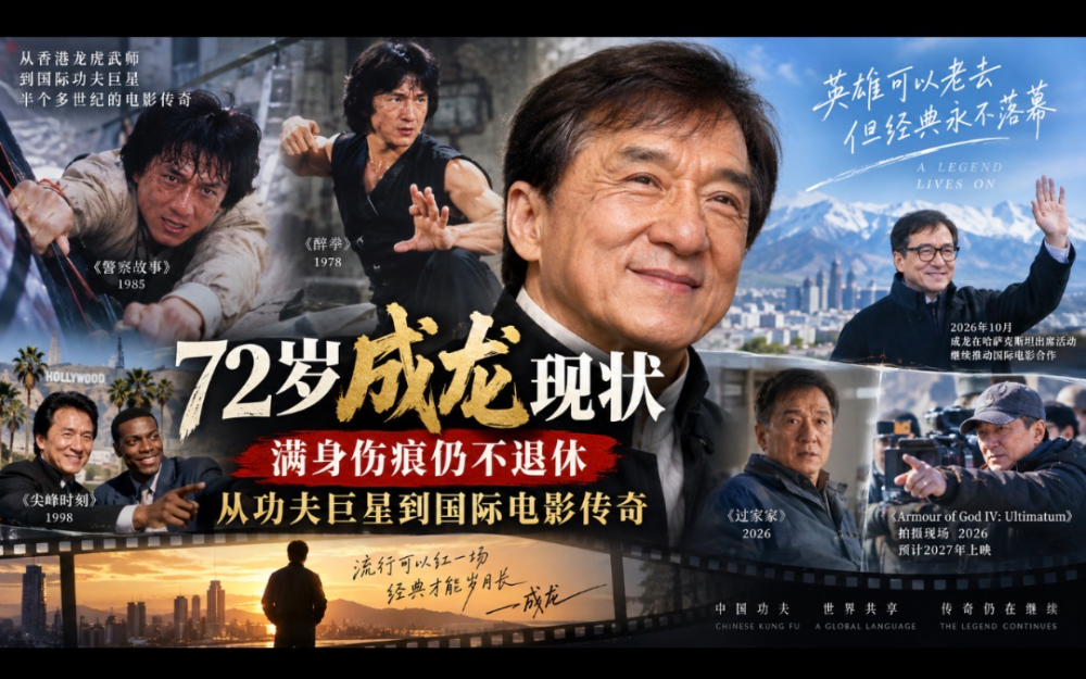 72歲成龍現狀：滿身傷痕仍不退休，從功夫巨星到國際電影傳奇