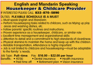 Housekeeper & Childcare Provider