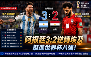 梅西率阿根廷上演驚天逆轉  3比2力克埃及挺進世界杯八強